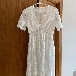 White lace, v neck maxi dress